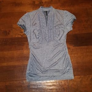Maurices gray ruffle blouse with deep v neck